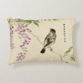 ヴィンテージ日本の薄紫スパローアクセント枕 アクセントクッション (正面)