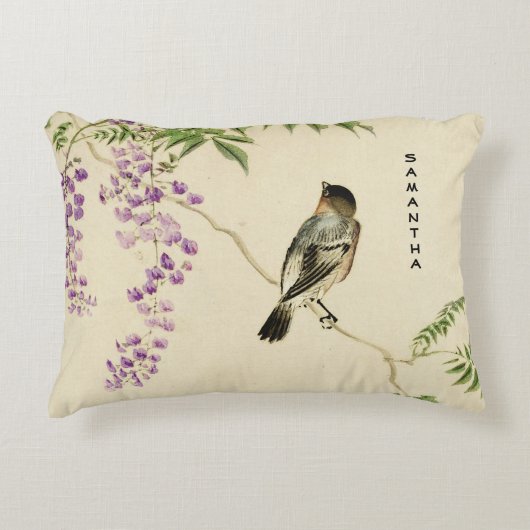ヴィンテージ日本の薄紫スパローアクセント枕 アクセントクッション (正面)