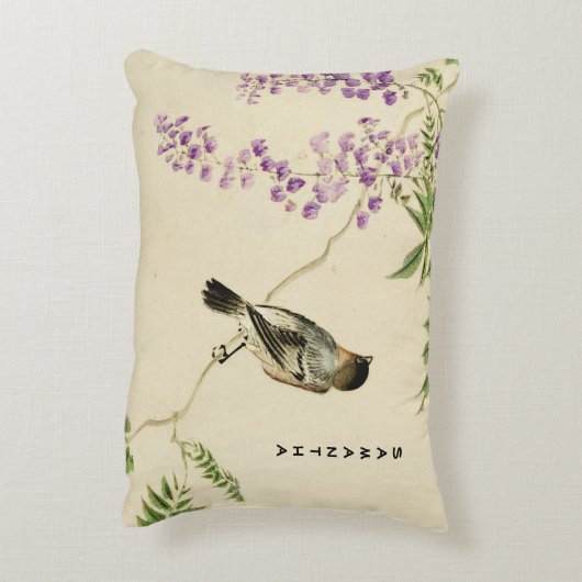 ヴィンテージ日本の薄紫スパローアクセント枕 アクセントクッション (裏面(縦))
