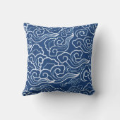 ヴィンテージ日本の雲、コバルトブルーとホワイト アウトドアクッション (裏面)