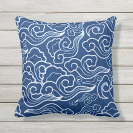 ヴィンテージ日本の雲、コバルトブルーとホワイト アウトドアクッション