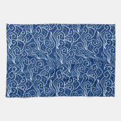 ヴィンテージ日本の雲、コバルトブルーとホワイト キッチンタオル (横)