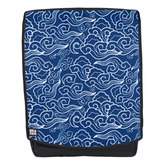 ヴィンテージ日本の雲、コバルトブルーとホワイト バックパック (正面)