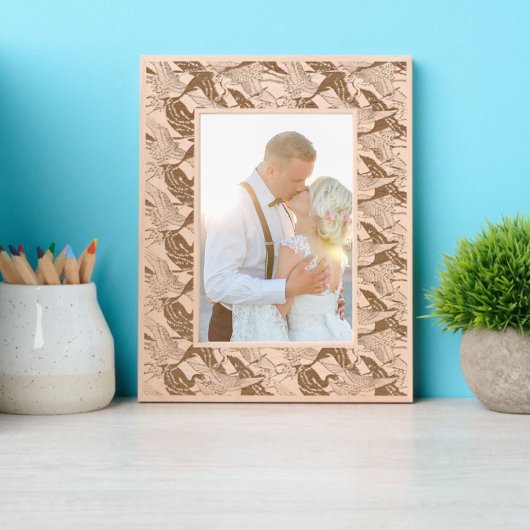 ヴィンテージ日本の飛んでいるクレーン模様 レーザー彫刻フレーム