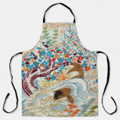 ヴィンテージ日本の鯉とランニングの水 エプロン (正面)