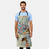 ヴィンテージ日本の鯉とランニングの水 エプロン (着用した状態)