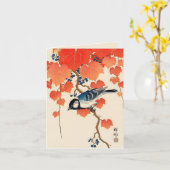 ヴィンテージ日本の鳥と秋のブドウ カード (黄色い花)