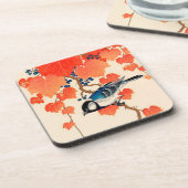 ヴィンテージ日本の鳥と秋のブドウ   コースター (左側)