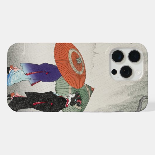 ヴィンテージ日本の2人雨の中の女性の大原小村 iPhoneケース (裏面横)