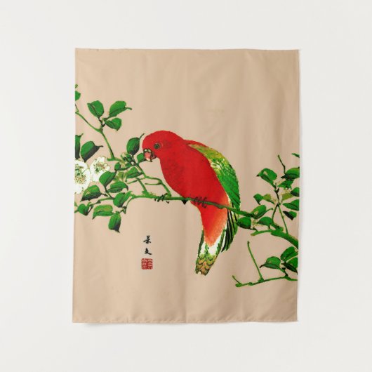 ヴィンテージ日本の（オウム、赤と緑） タペストリー (正面)