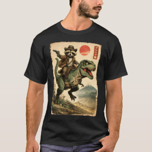 ヴィンテージ日本アート アライグマ+T-レックス Tシャツ