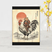 ヴィンテージ日本侍カピバラニワトリ カード (黄色い花)