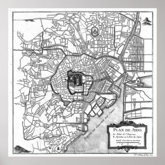 ヴィンテージ日本地図（1752年） BW ポスター (正面)