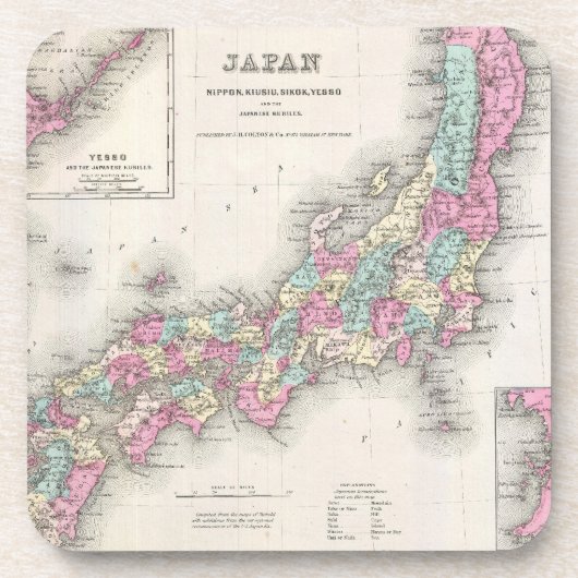 ヴィンテージ日本地図（1855年） コースター (正面)