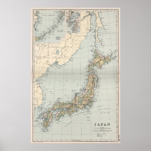 ヴィンテージ日本地図(1892年) ポスター (正面)