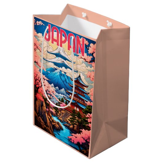 ヴィンテージ日本塔とさくらんぼの花 ミディアムペーパーバッグ (裏面アングル)