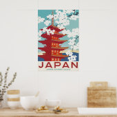 ヴィンテージ日本旅行ポスター印刷 宝塔 桜 ポスター (キッチン)