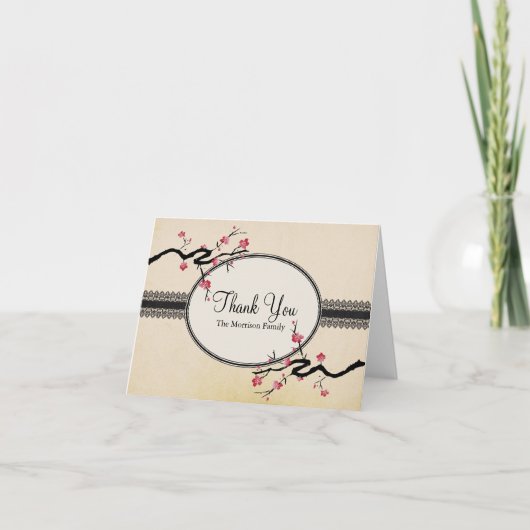 ヴィンテージ日本桜のお礼カード サンキューカード (正面)