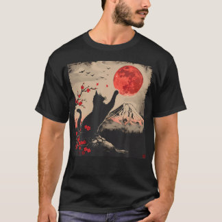 ヴィンテージ日本美術日本のテーマレトロプリントブラック Tシャツ
