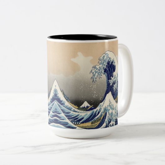 ヴィンテージ日本美術海景観素晴らし波 ツートーンマグカップ (正面右)