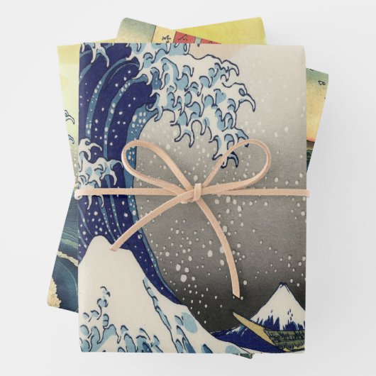 ヴィンテージ日本美術素晴らし風景波 ラッピングペーパーシート (インサイチュ)