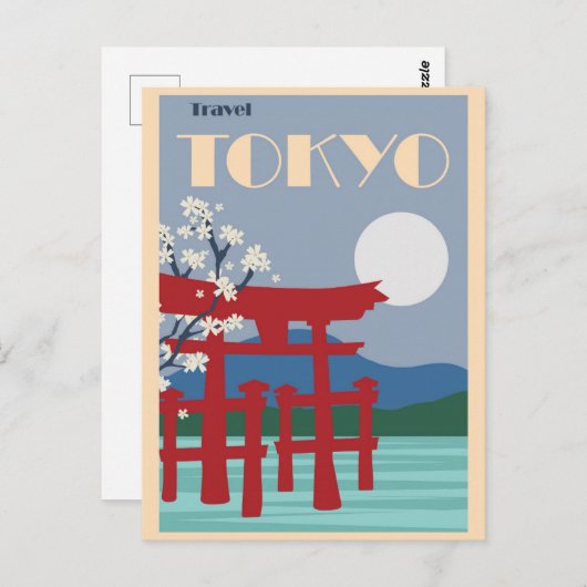 ヴィンテージ日本赤塔さくらんぼ花 ポストカード (正面/裏面)