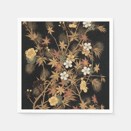 ヴィンテージ日本黒金秋花芸術 スタンダードカクテルナプキン (正面)