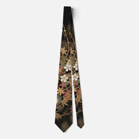 ヴィンテージ日本黒金秋花芸術 ネクタイ (正面)