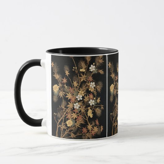 ヴィンテージ日本黒金秋花芸術 マグカップ (左)