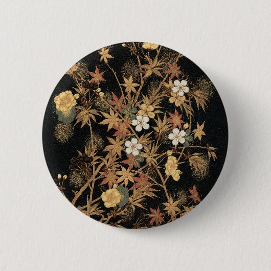 ヴィンテージ日本黒金秋花芸術 缶バッジ (正面)