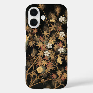 ヴィンテージ日本黒金秋花芸術 iPhone 16ケース