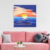 ヴィンテージ日没 |はっきりした抽象芸術ブルーイエローオレンジ キャンバスプリント (インサイチュ (リビング))