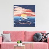 ヴィンテージ日没 |ミュートされた抽象芸術ダークブルーのサンゴ キャンバスプリント (インサイチュ (リビング))