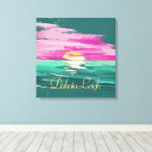 ヴィンテージ日没 |抽象芸術モダンティール(緑がかった色)グリーンパープル キャンバスプリント (インサイチュ (ウッドフロア))