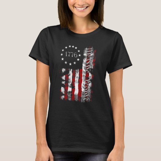 ヴィンテージ旧アメリカ国旗の愛国的1776我々はペ Tシャツ (正面)