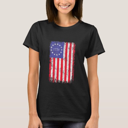 ヴィンテージ旧アメリカ国旗の愛国的1776我々はペ Tシャツ (正面)