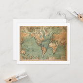 ヴィンテージ旧アンティークの世界地図 カード (正面/裏面インサイチュ)
