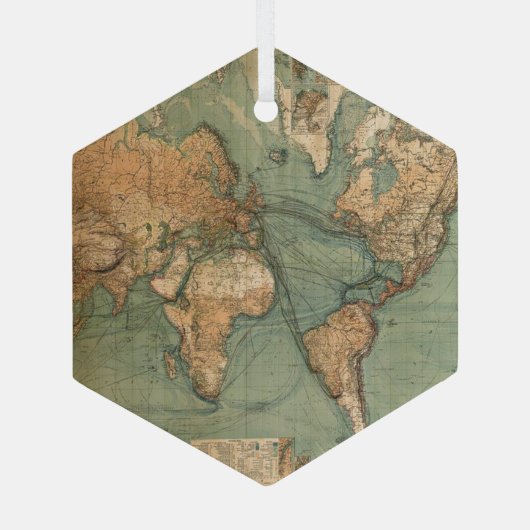 ヴィンテージ旧アンティークの世界地図 ガラスオーナメント (裏面)