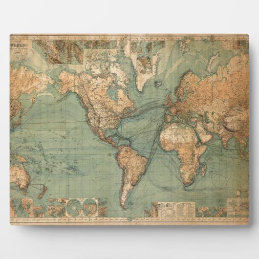 ヴィンテージ旧アンティークの世界地図 フォトプラーク (正面)