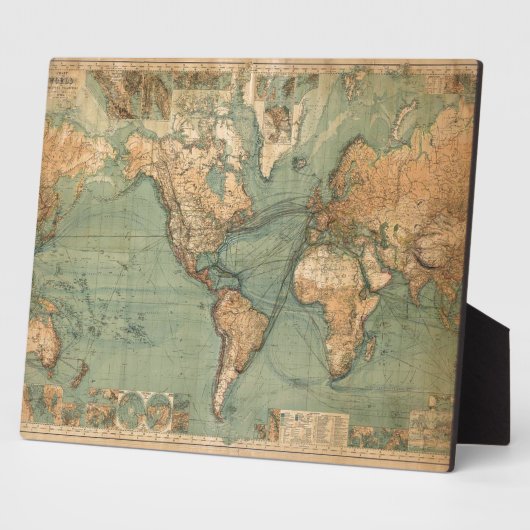 ヴィンテージ旧アンティークの世界地図 フォトプラーク (側面)