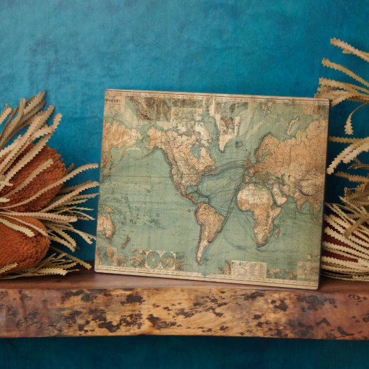 ヴィンテージ旧アンティークの世界地図 フォトプラーク (側面)