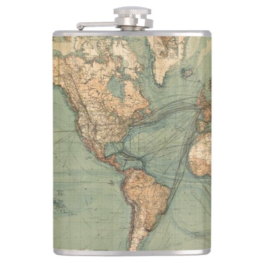 ヴィンテージ旧アンティークの世界地図 フラスク (正面)