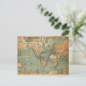 ヴィンテージ旧アンティークの世界地図 ポストカード (スタンド正面)