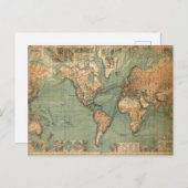 ヴィンテージ旧アンティークの世界地図 ポストカード (正面/裏面)