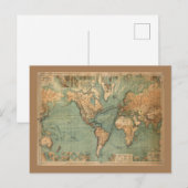 ヴィンテージ旧アンティークの世界地図 ポストカード (正面/裏面)