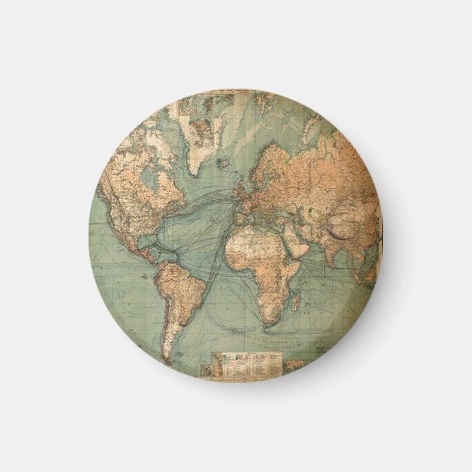 ヴィンテージ旧アンティークの世界地図 マグネット (正面)