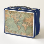ヴィンテージ旧アンティークの世界地図 メタルランチボックス (正面)