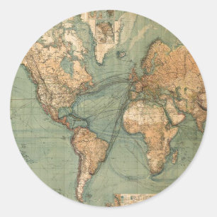 ヴィンテージ旧アンティークの世界地図 ラウンドシール