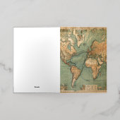 ヴィンテージ旧アンティークの世界地図 箔グリーティングカード (外側レイダウン)