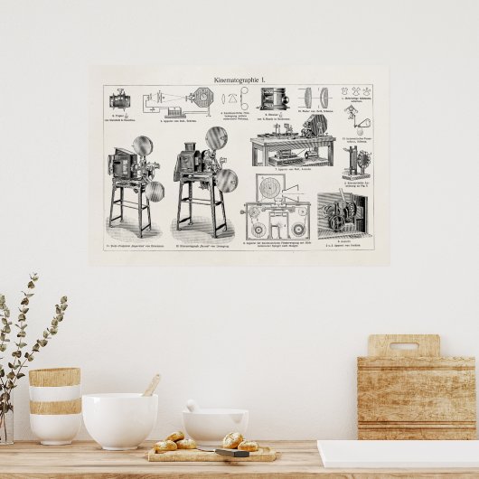 ヴィンテージ旧アンティークカメラ映画撮影 ポスター (キッチン)